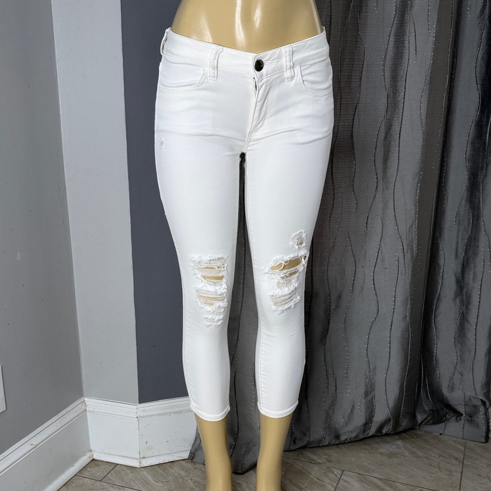 American Eagle Outfitters White Distressed Crop Jeans for Women Sz4 superStretch